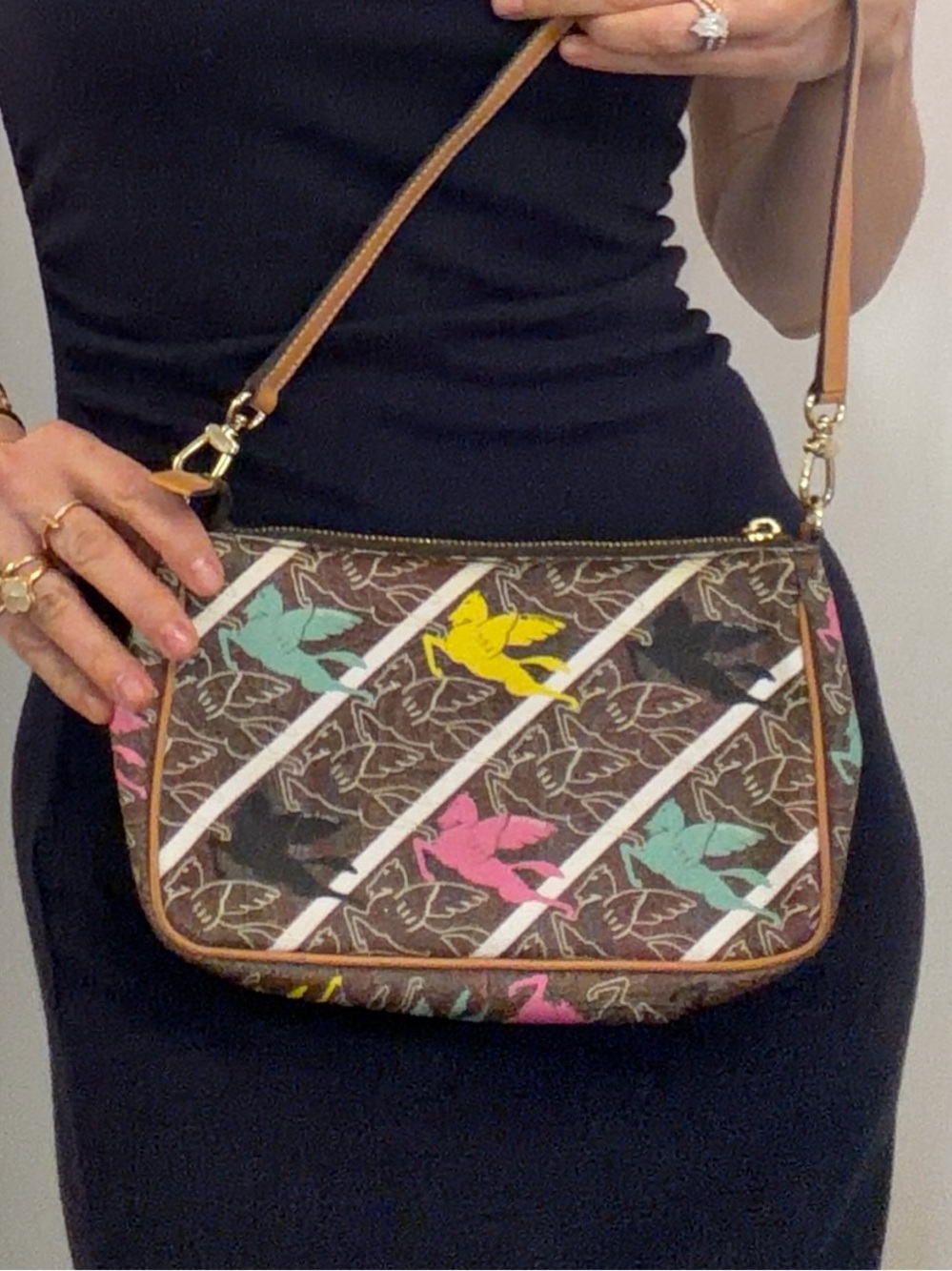 Etro Brown Mini Shoulder Bag with Multicolor Pegasus Motif
